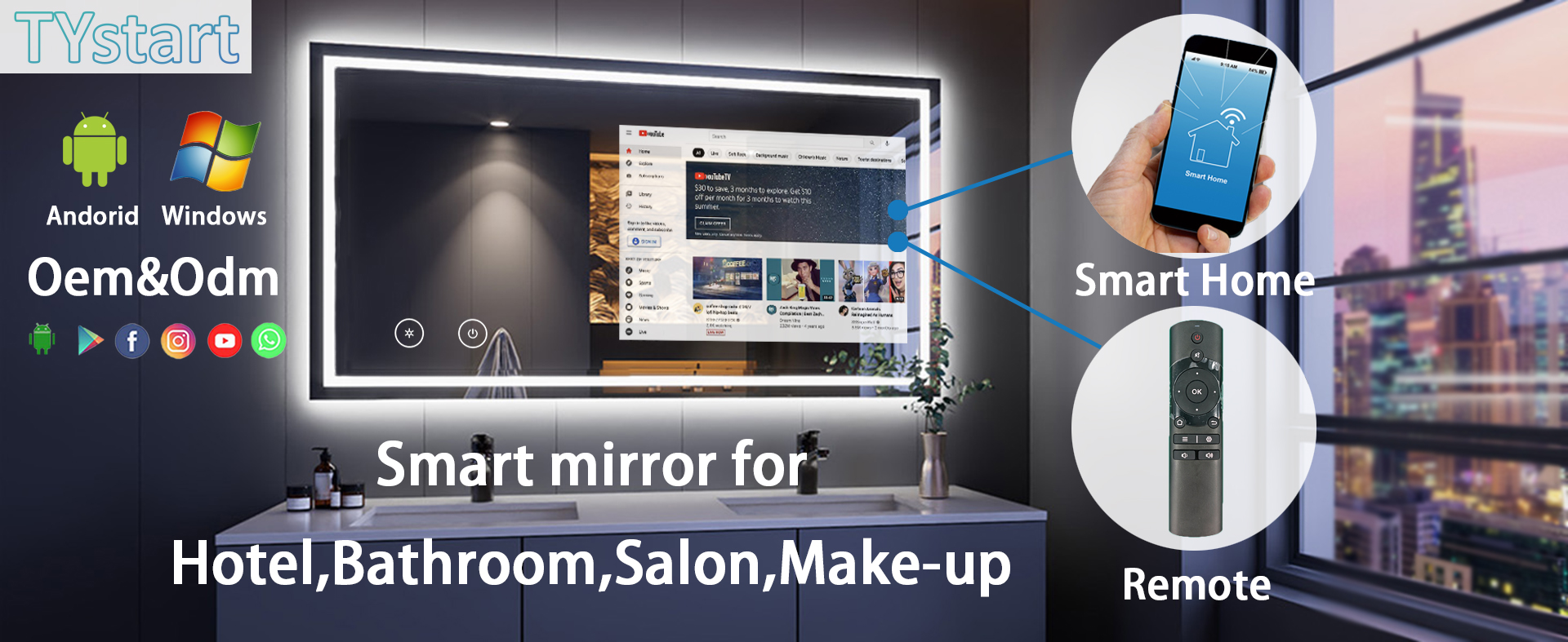 Bathroom Smart TV mirror Android os